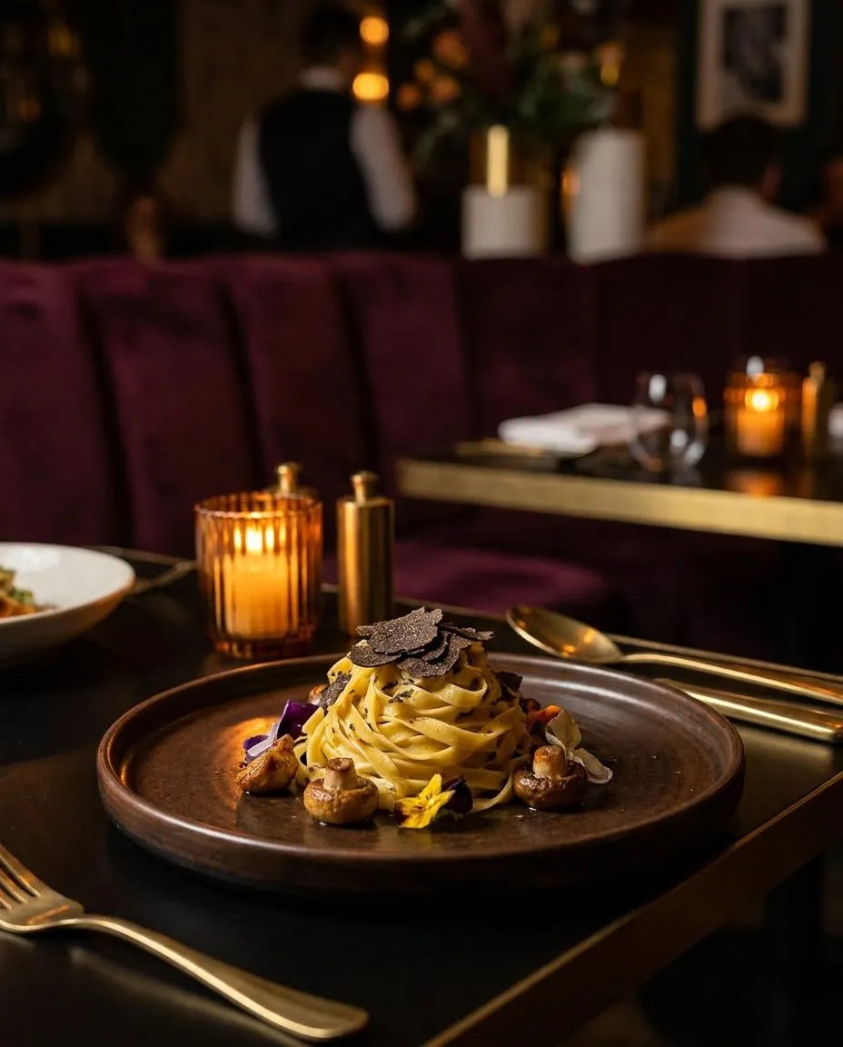 Piatto gourmet con tartufo in un ristorante elegante