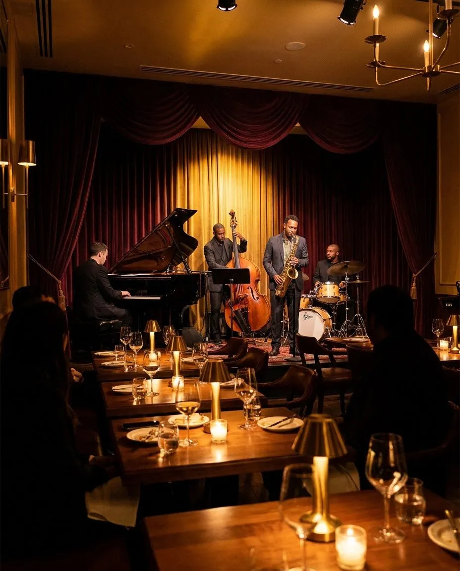 Quartetto jazz che si esibisce dal vivo in un lounge restaurant
